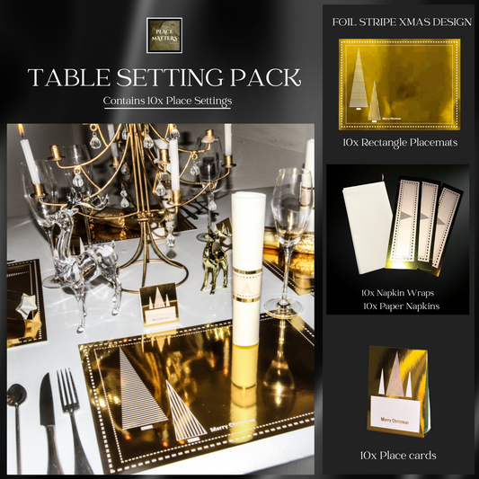 Gold Table Setting Pack (Stripe Foil Xmas Tree Design)
