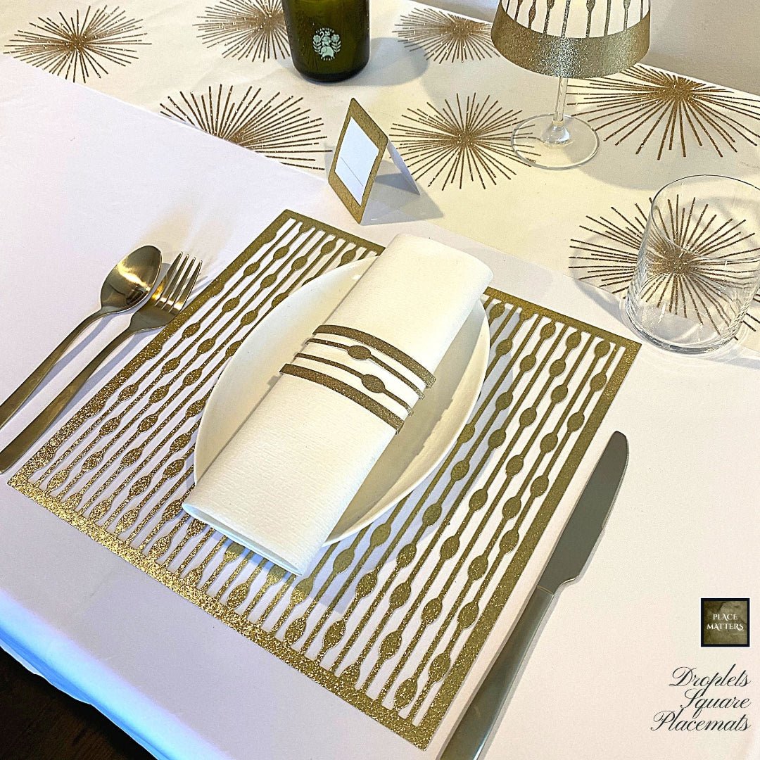 Gold Table Setting Pack – Droplets Design (Square Placemats) - Place Matters