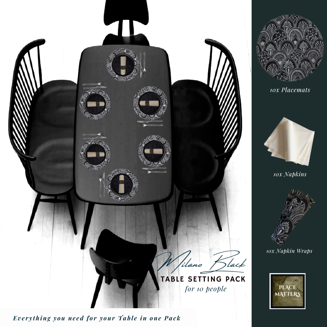 Black Table Setting Pack for 10 People (Milano Black Round) - Place Matters