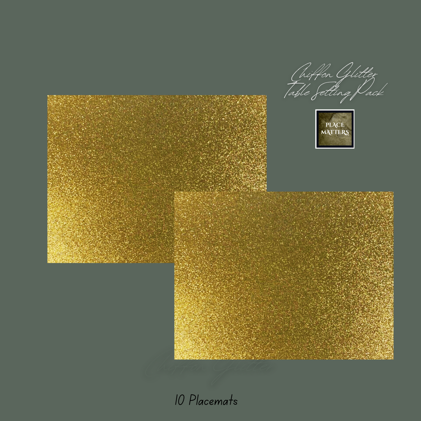 Gold Table Setting Pack Gold (Chiffon Glitter Design Gold Rectangle)Includes Table Runner