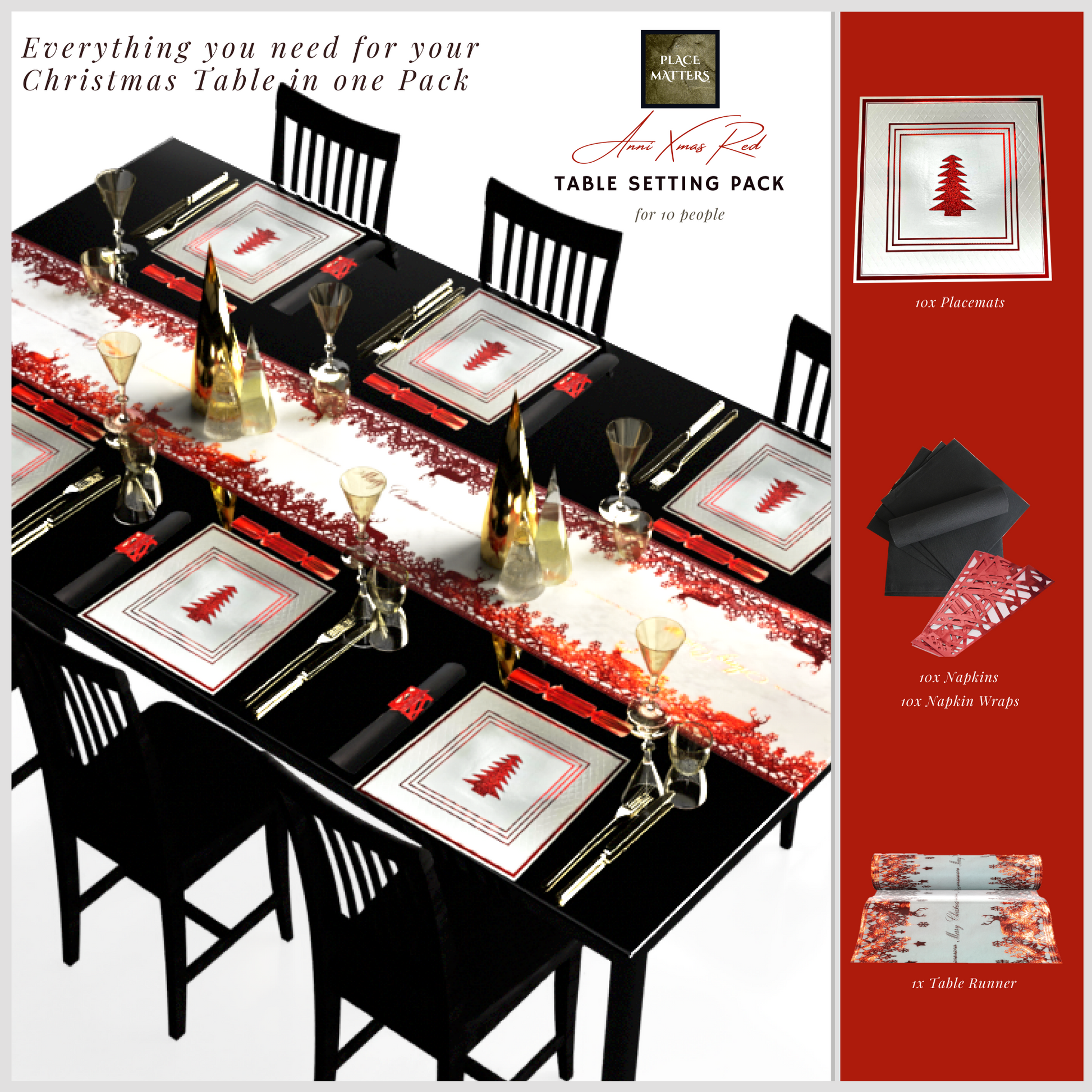 Christmas Table Setting Pack (Anni Xmas Design with Table Runner) - Place Matters