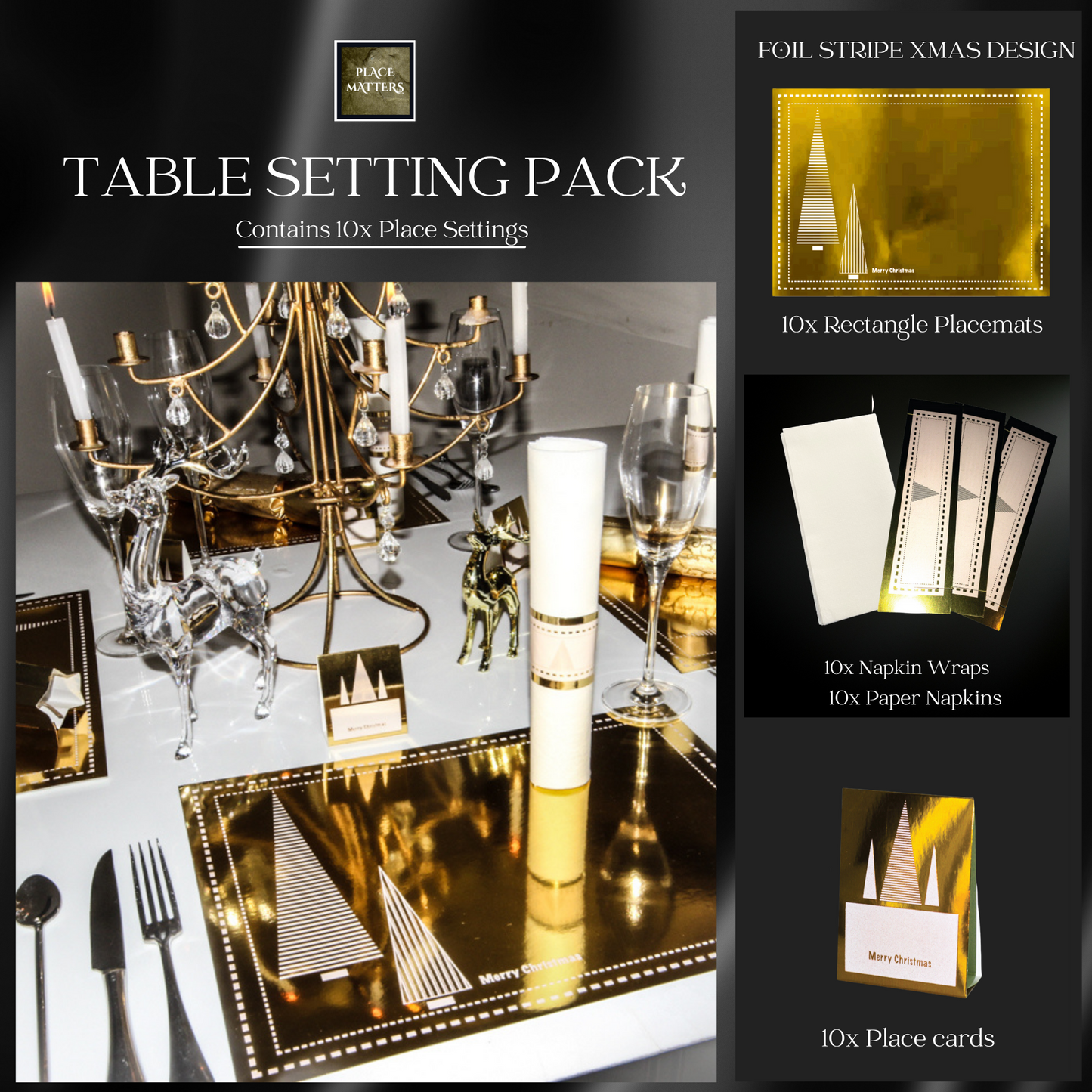 Table Setting Pack (Xmas Stripe Foil Silver)