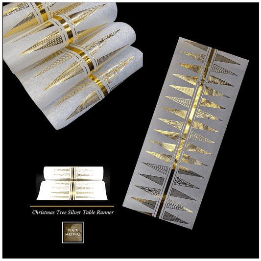 Christmas Table Runners (Silver Funky Xmas Tree Design) - Place Matters