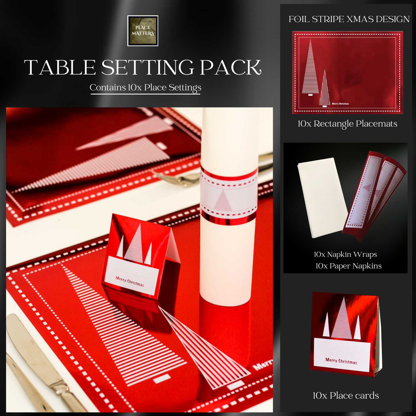 Red Table Setting Pack (Xmas Stripe Foil Red)