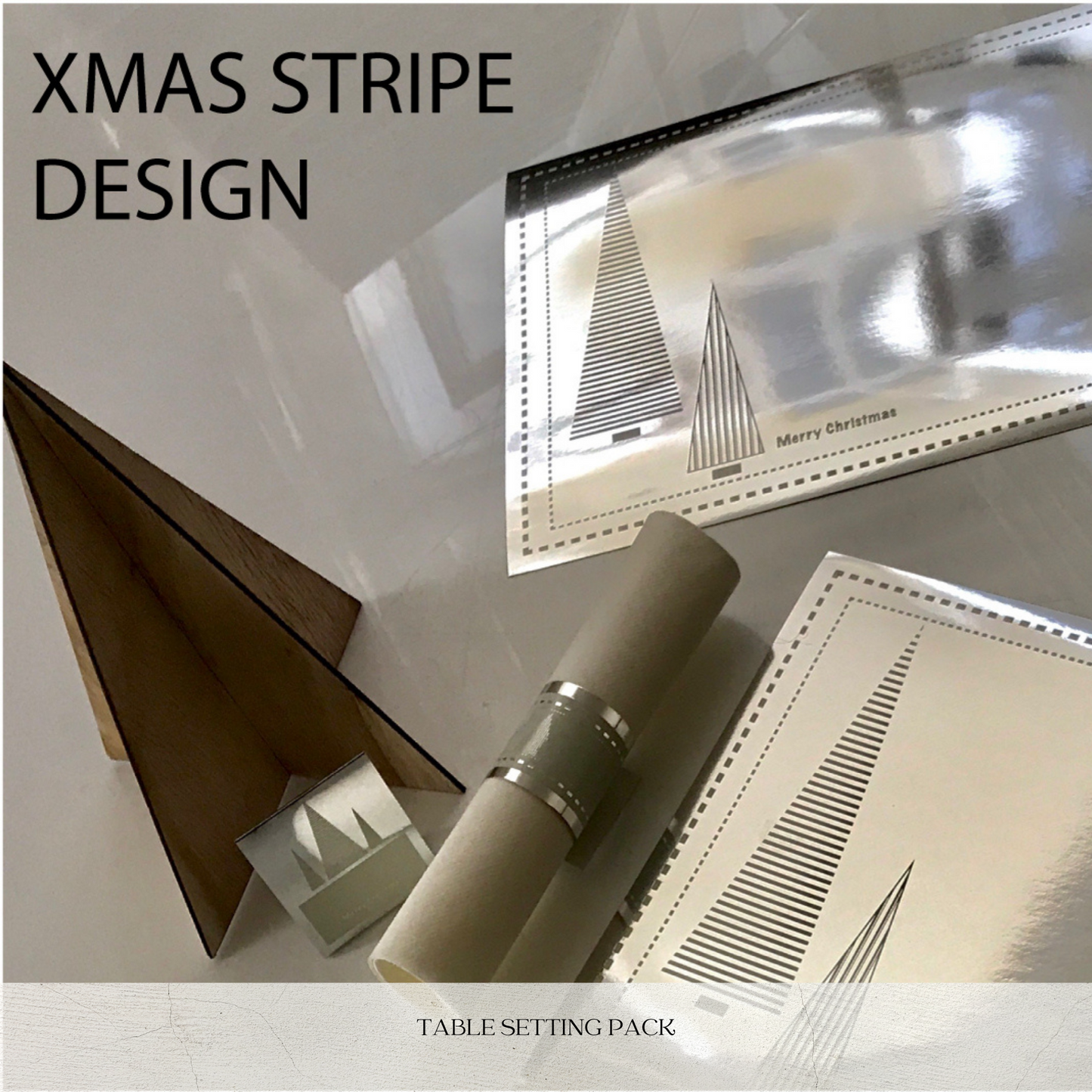Gold Table Setting Pack (Stripe Foil Xmas Tree Design)