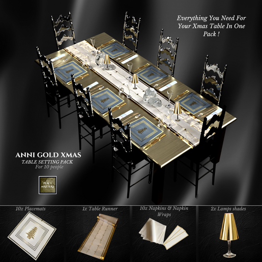 Christmas Table Setting Pack (Anni Xmas) Gold Includes Anni Table Runner - Place Matters