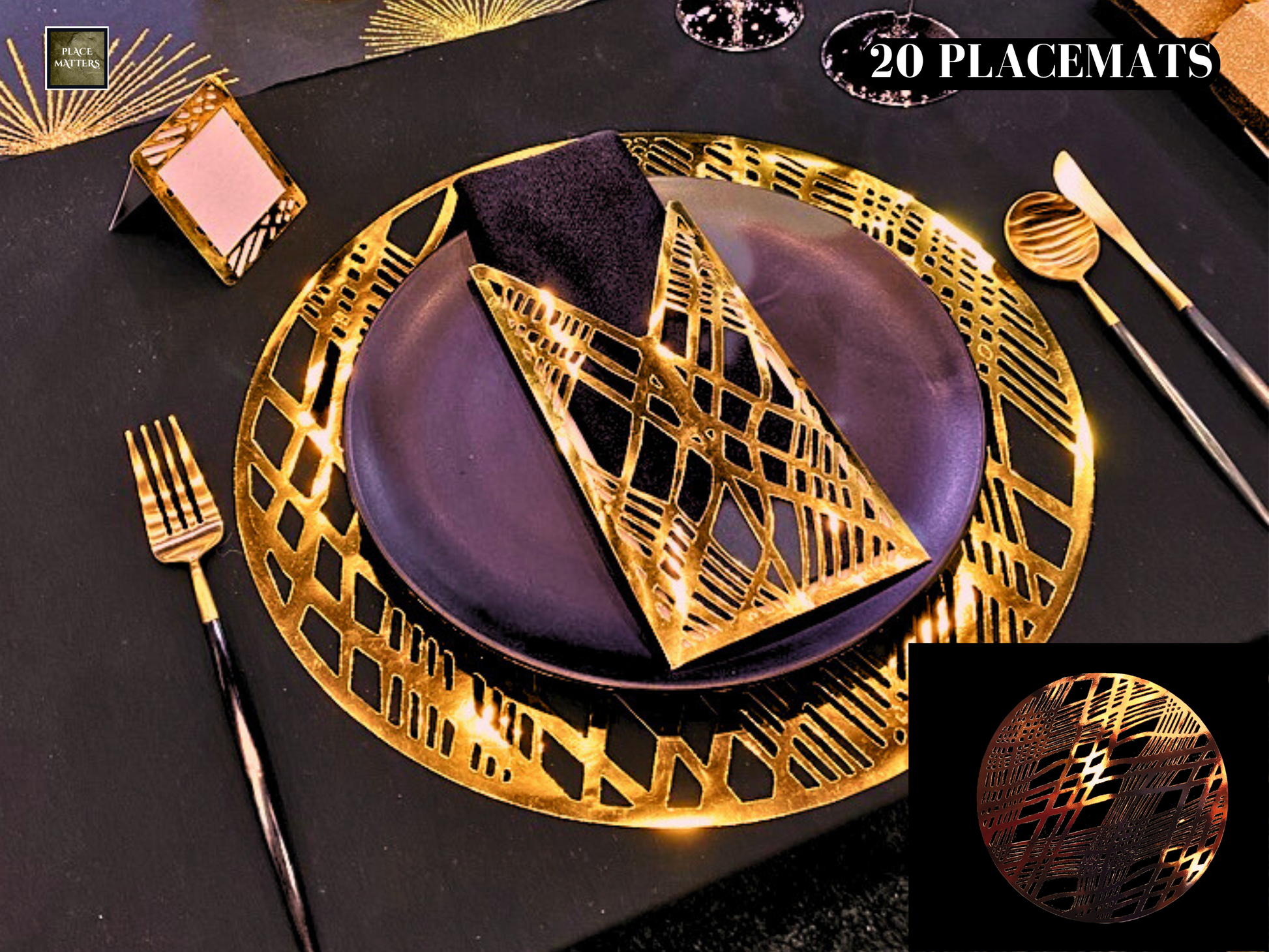 Copper Wedding Placemats.Bulk Pack.Round Shape.(Weave Design) - Place Matters