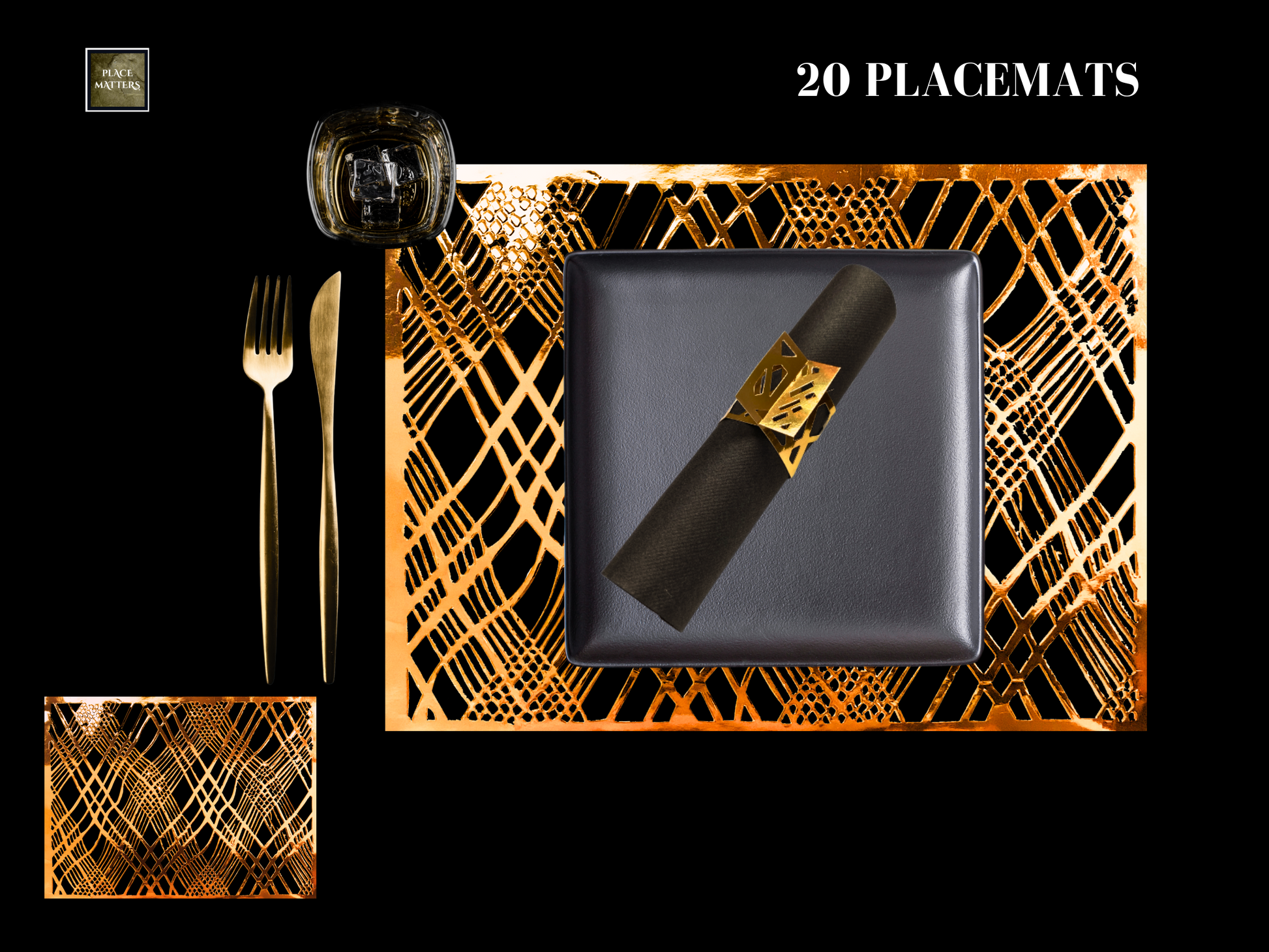 Copper Wedding Placemats.Bulk Pack.Rectangle Shape.(Weave Design) - Place Matters