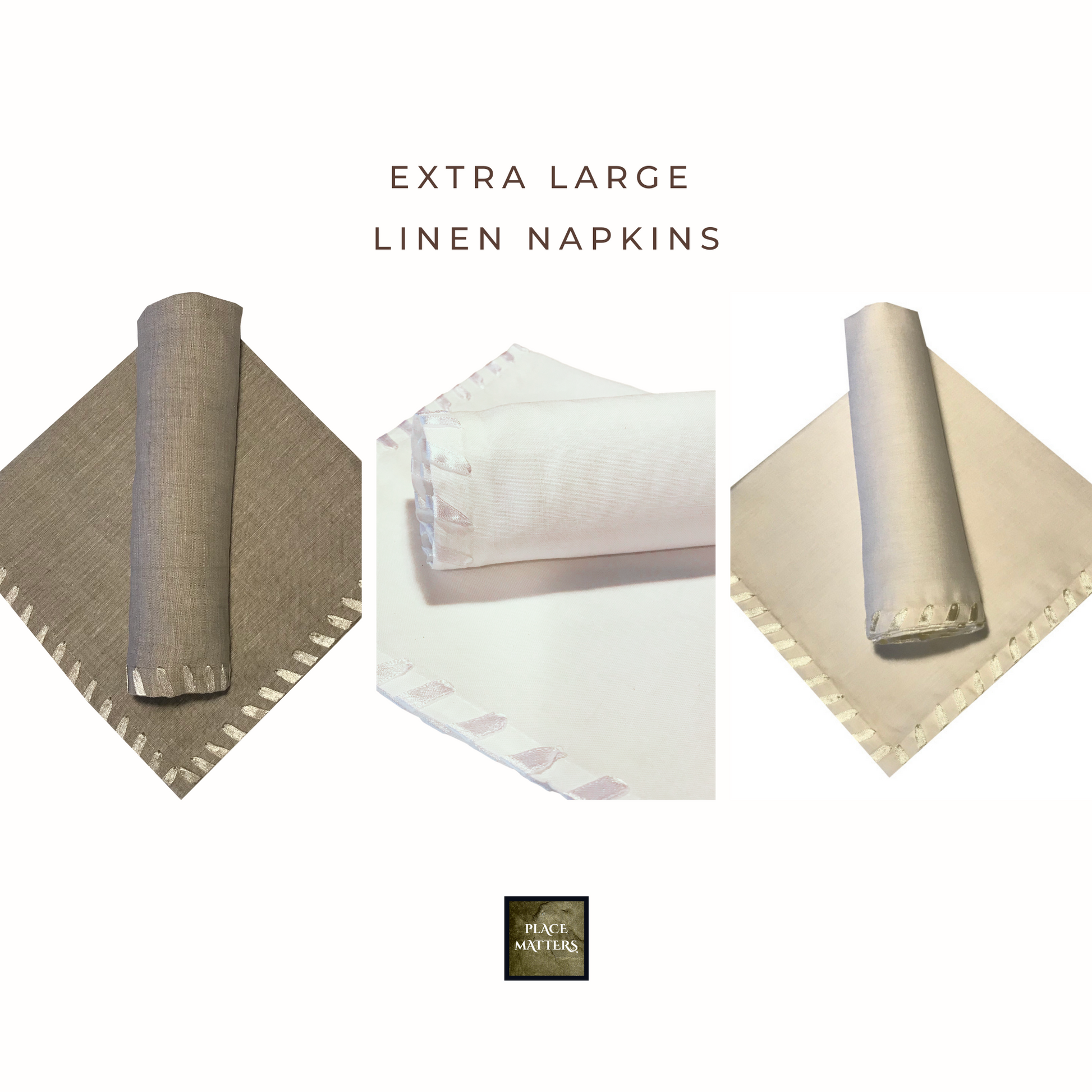 White Napkins Hand Stitched Edges 50cm Extra Large - Place Matters