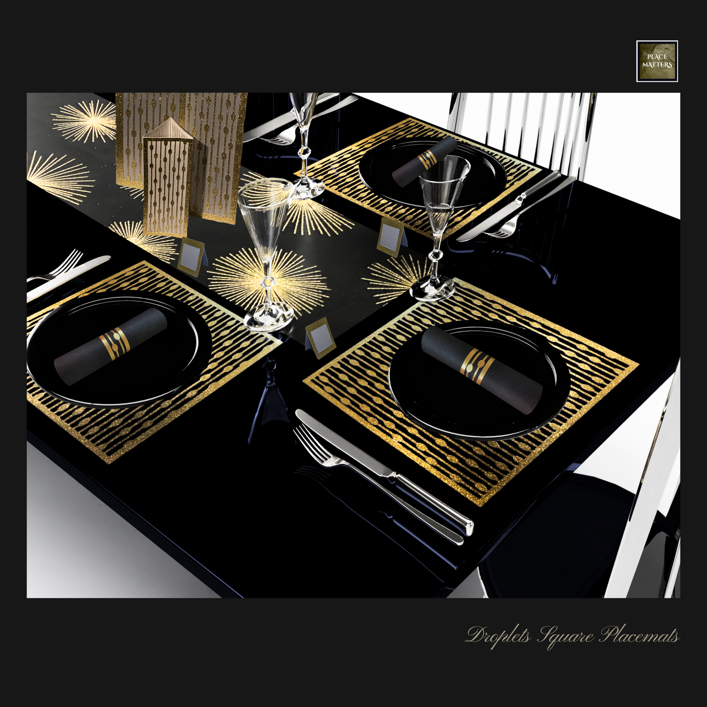 Gold Table Setting Pack (Droplets Square) Includes Table Runner - Place Matters