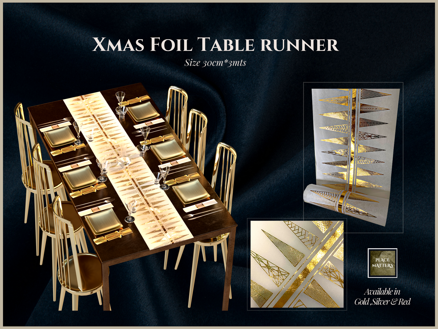 Christmas Table Runners (Gold Funky Xmas Tree Design) - Place Matters