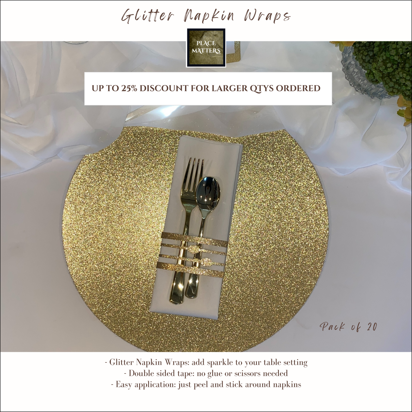 Gold Napkin Wraps (Glitter Design) - Place Matters