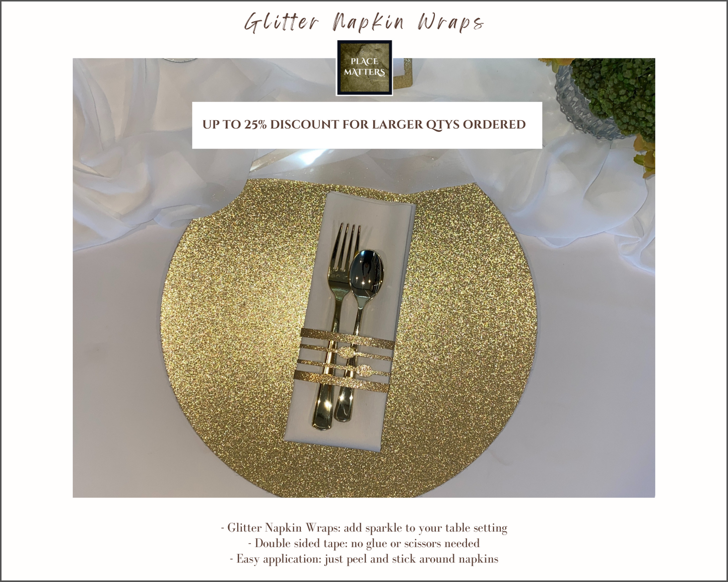 Gold Napkin Wraps (Droplets Design) - Place Matters