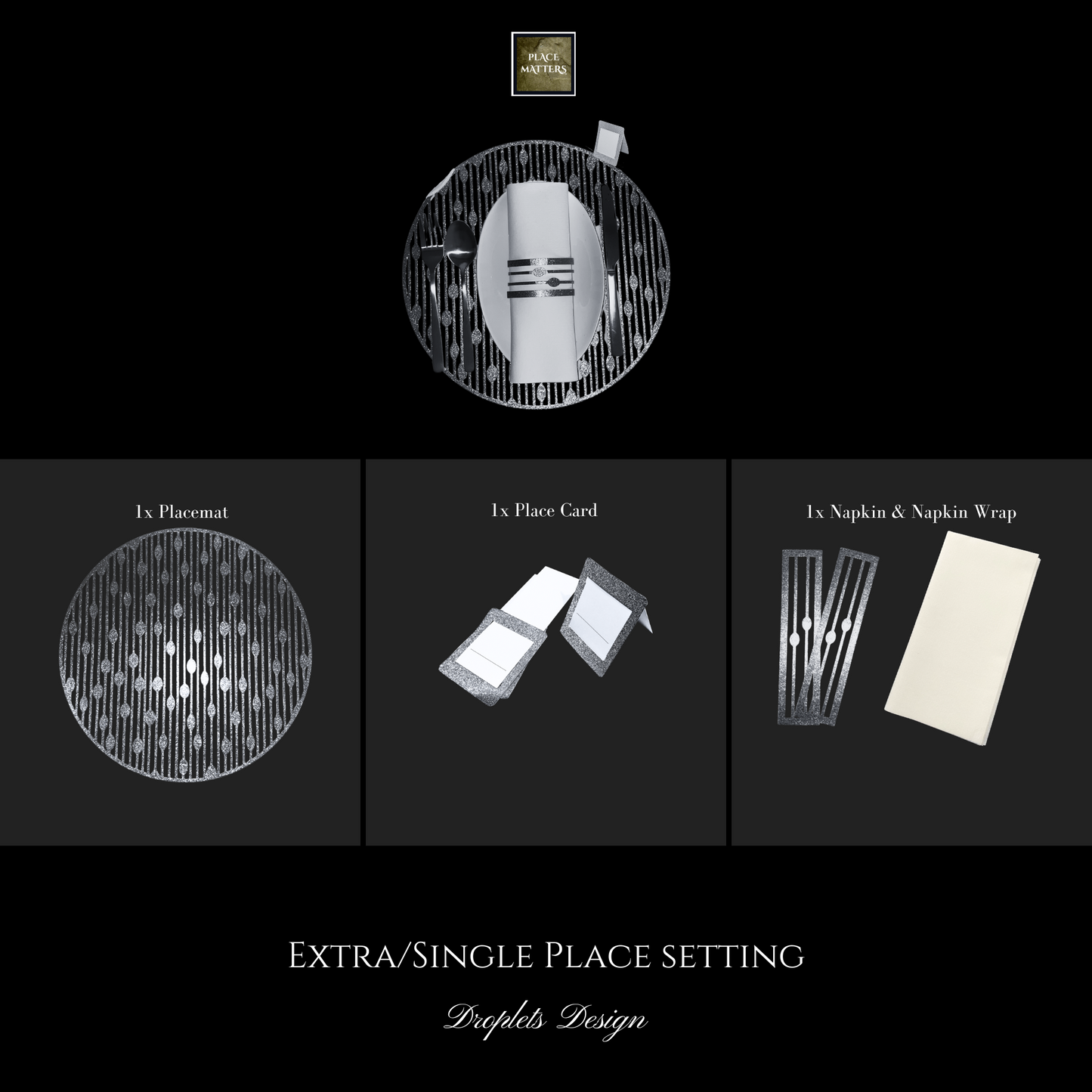Silver Single Place Setting (Droplets Design) Round