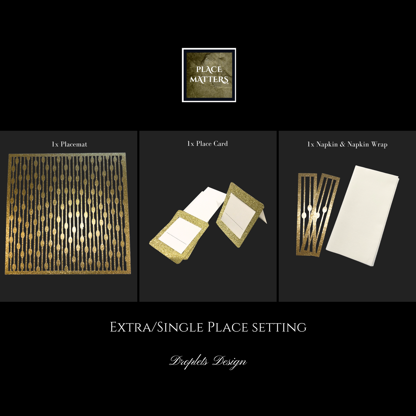 Silver Single Place Setting (Droplets Design) Square