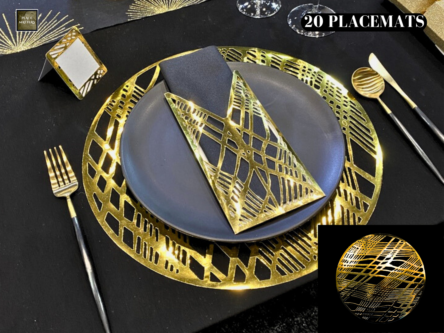Gold Wedding Placemats.Bulk Pack.Round Shape.(Weave Design) - Place Matters