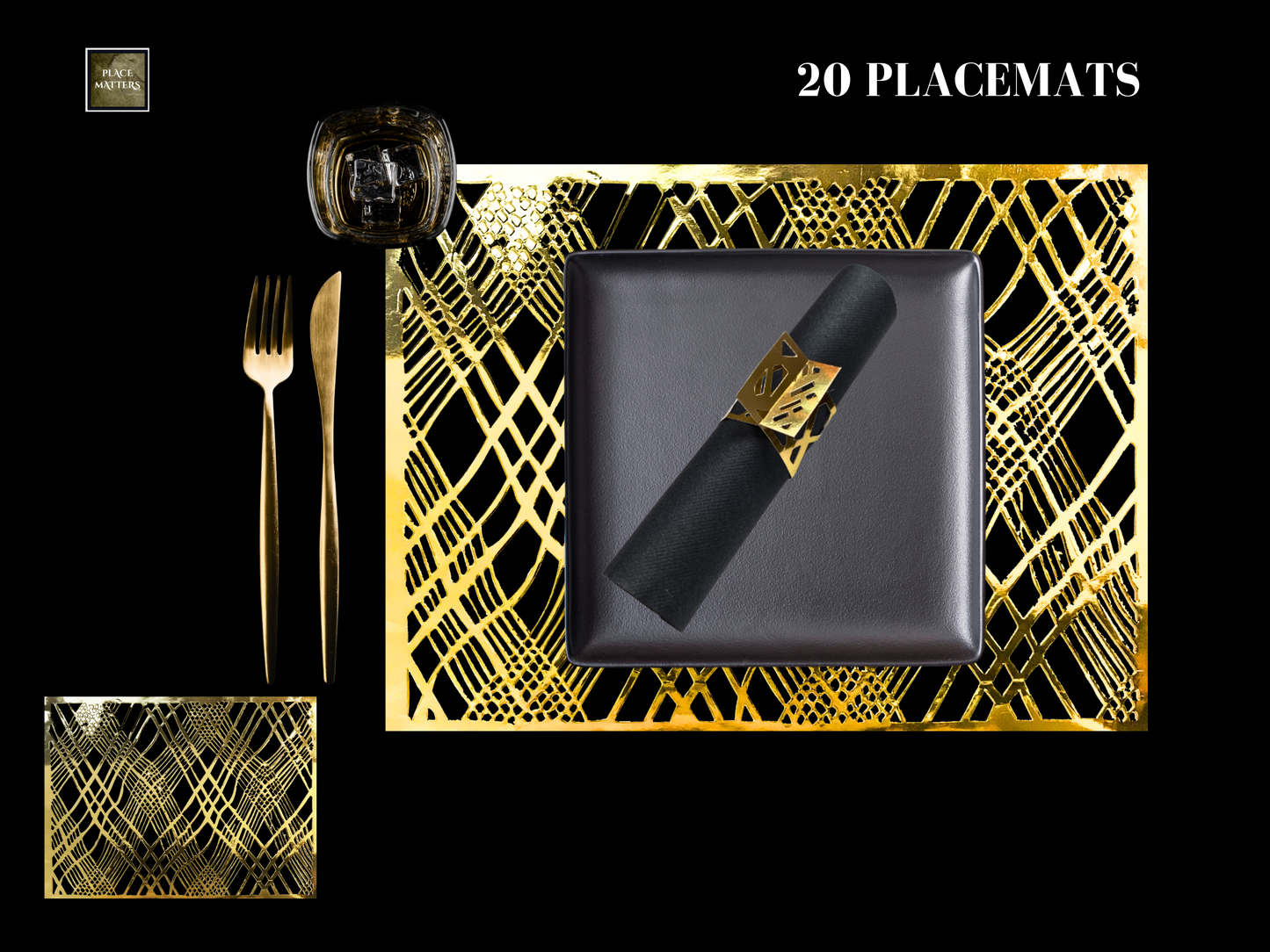 Gold Wedding Placemats.Bulk Pack.Rectangle Shape.(Weave Design) - Place Matters