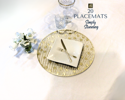 Gold Wedding Placemats.Bulk Pack.Round Shape.(Droplets Design)