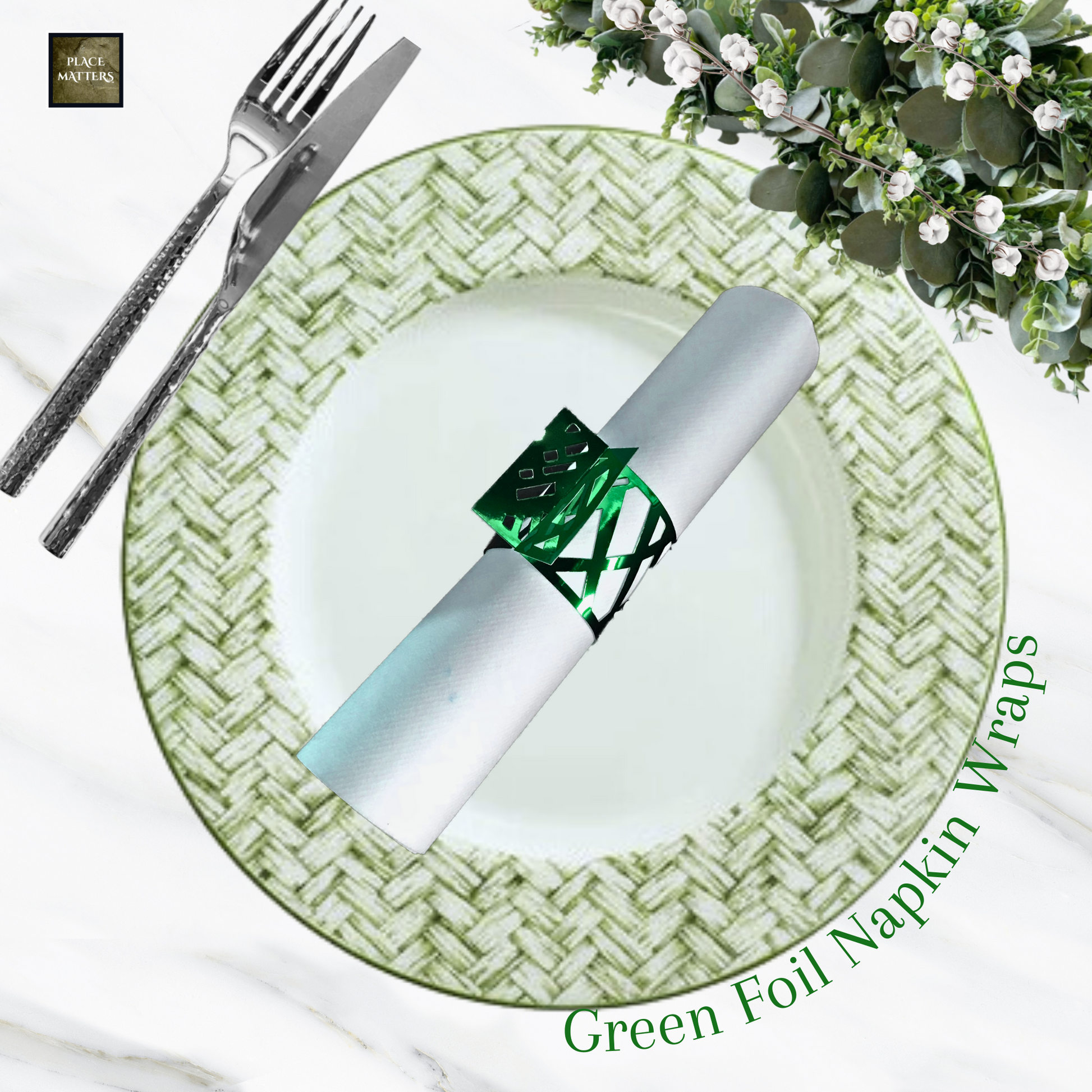 Green Napkin Wraps (Weave Design) - Place Matters