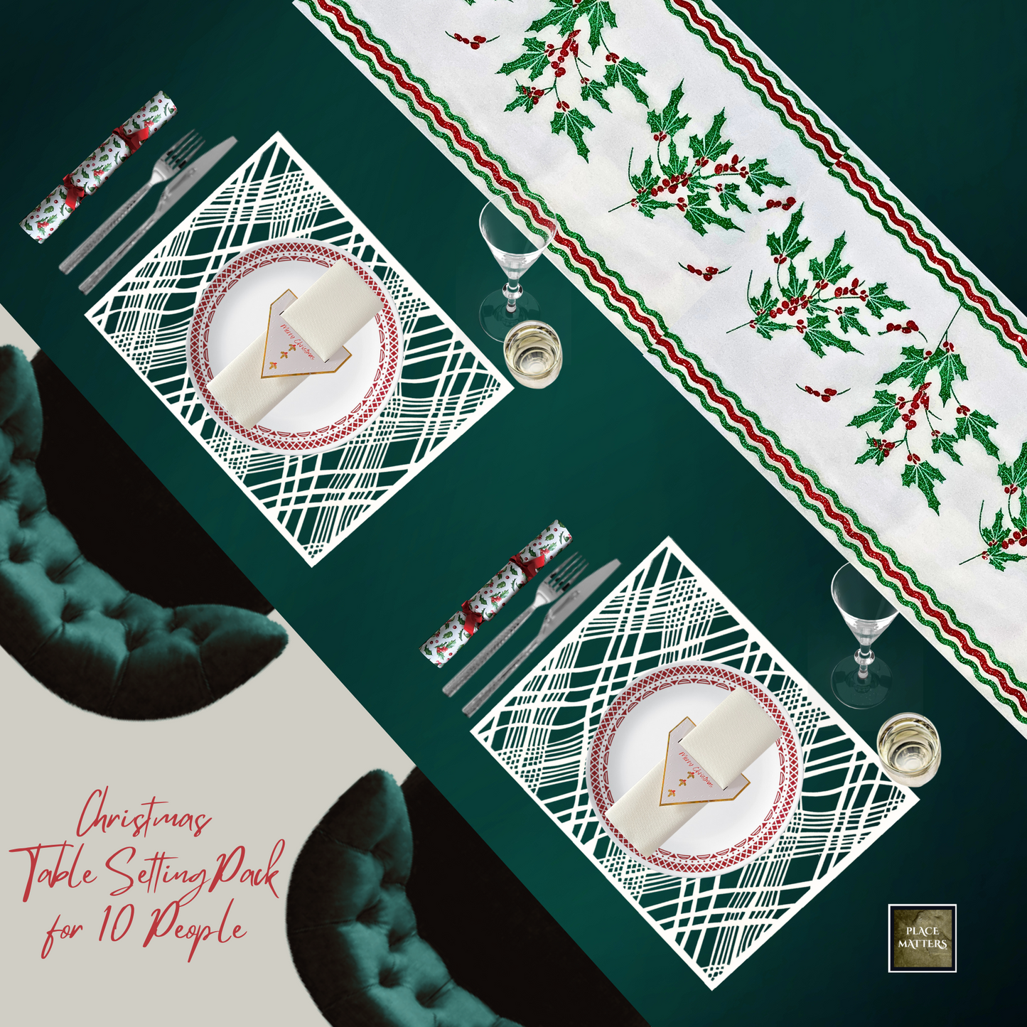 Christmas Table Setting Pack (Holly & Ivy Table Runner)