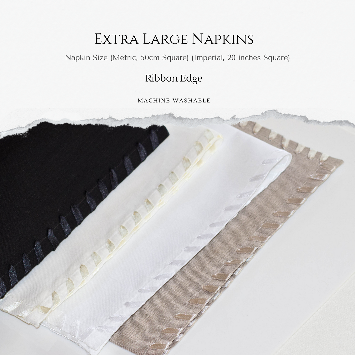 White Napkins Hand Stitched Edges 50cm Extra Large - Place Matters