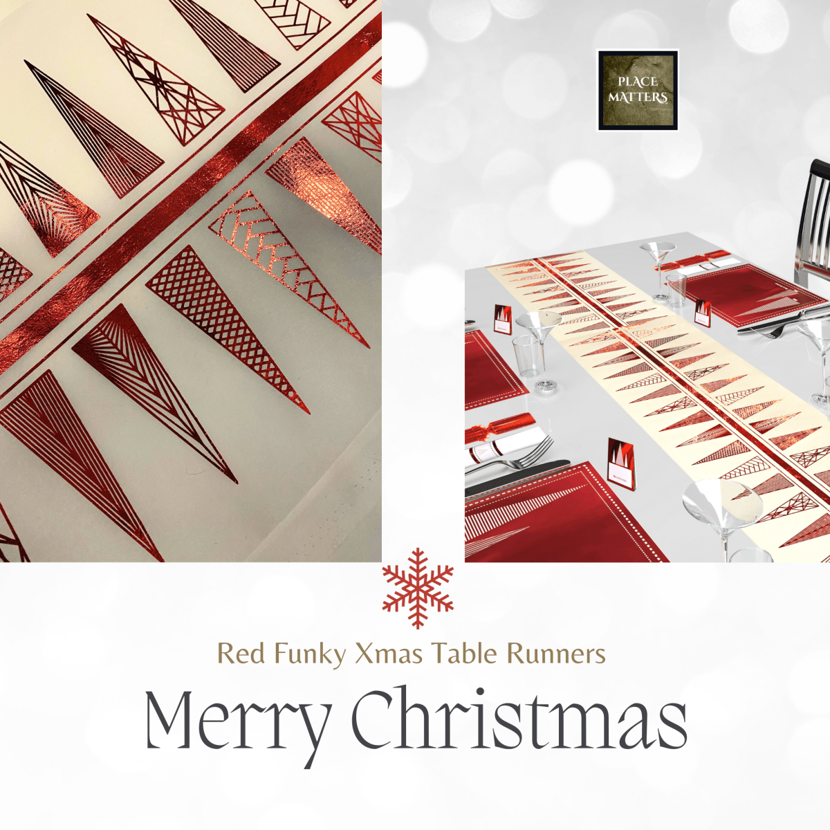 Christmas Table Runners (Gold Funky Xmas Tree Design) - Place Matters