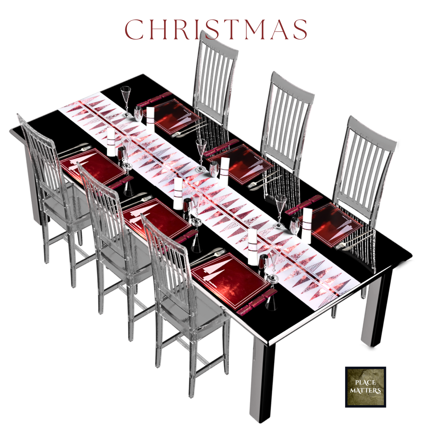 Christmas Table Runners Red Funky Xmas Tree Design) - Place Matters