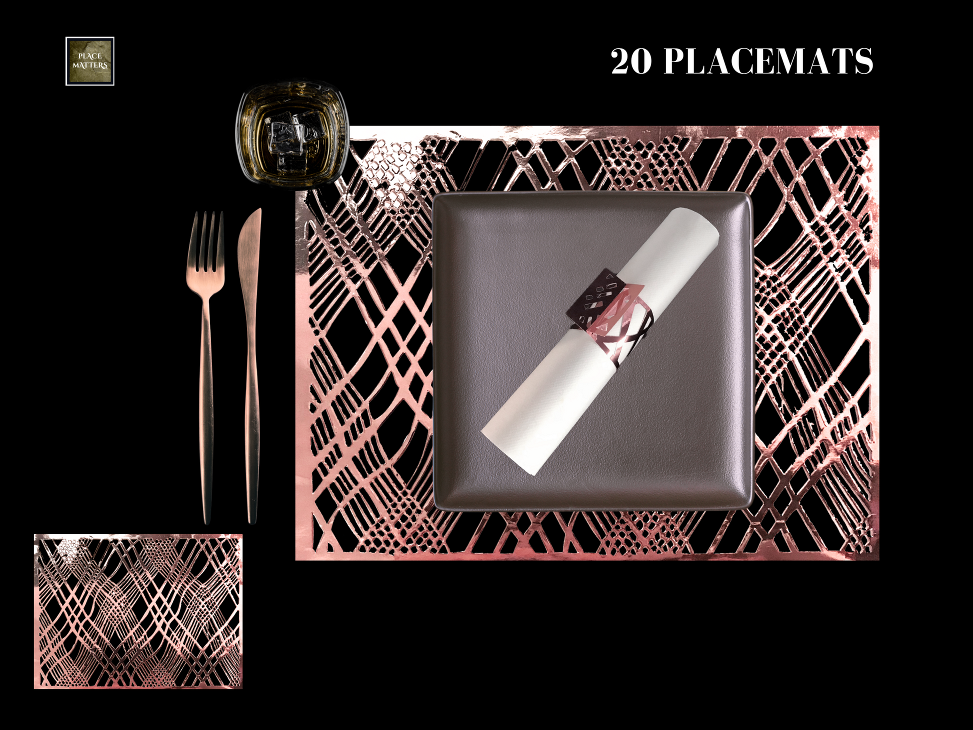 Rose Gold Wedding Placemats.Bulk Pack.Rectangle Shape.(Weave Design) - Place Matters