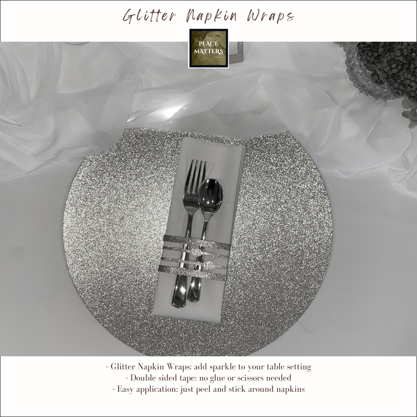 Silver Napkin Wraps (Droplets Design) - Place Matters