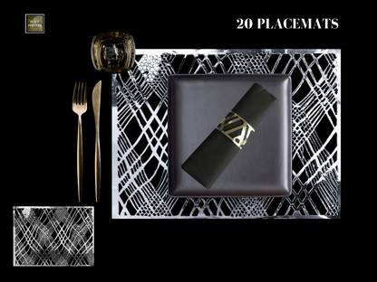 Silver Wedding Placemats.Bulk Pack.Rectangle Shape.(Weave Design) - Place Matters