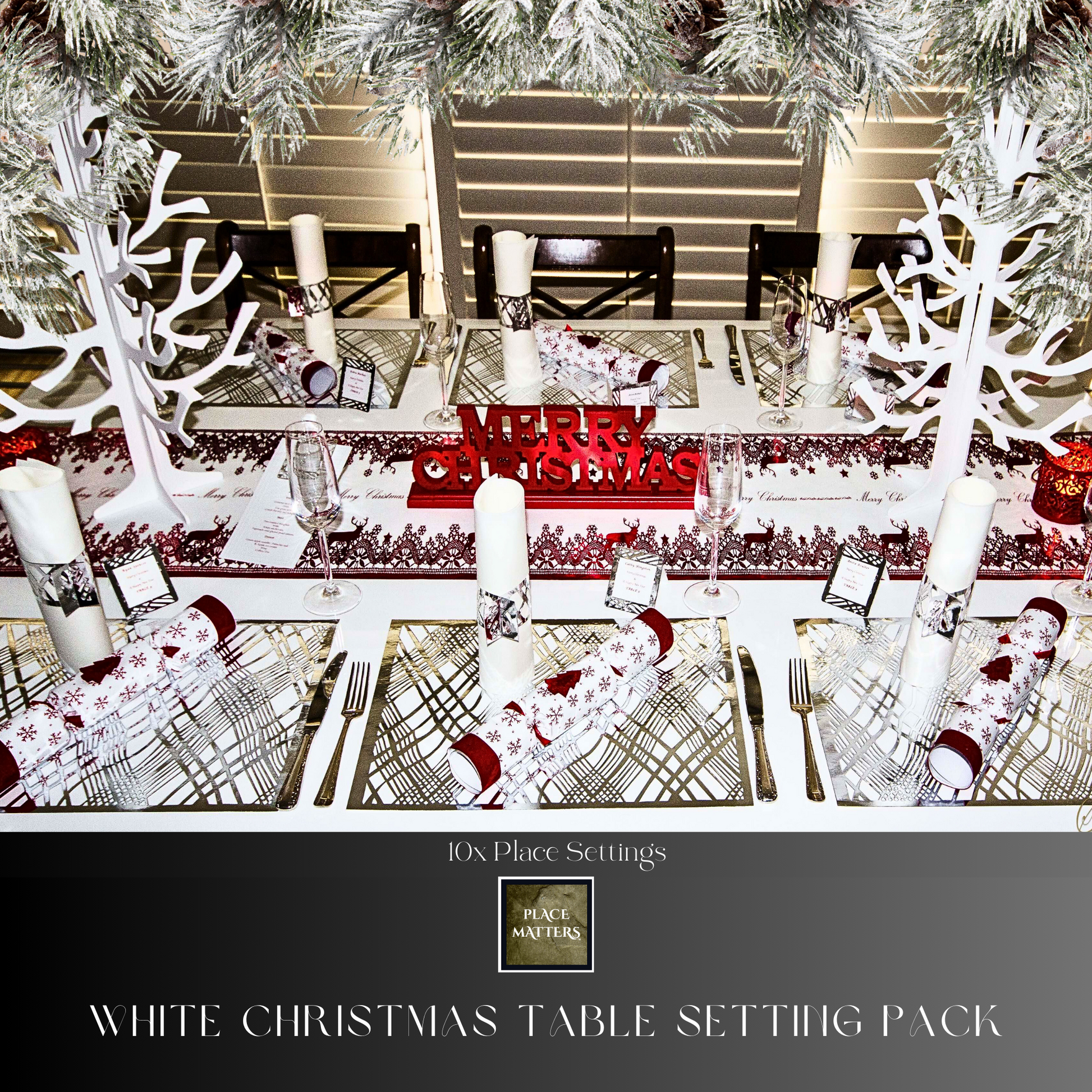 White-Christmas Table Setting Pack includes Table Runner - Place Matters