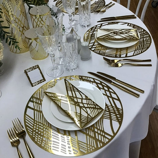 Gold Round Weave Placemats – Pack of 20 | Place Matters - Place Matters