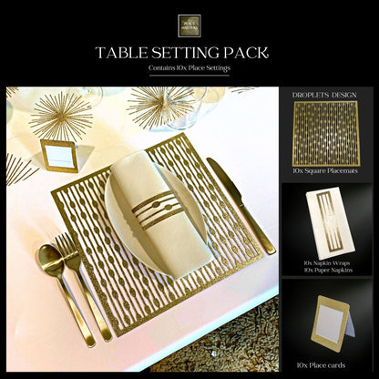 Gold Table Setting Pack – Droplets Design (Square Placemats) - Place Matters