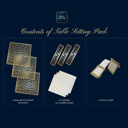 Gold Table Setting Pack – Droplets Design (Square Placemats) - Place Matters