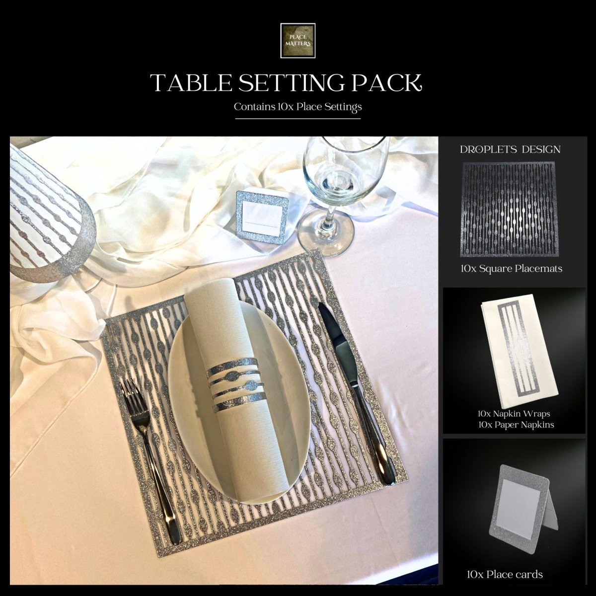 Gold Table Setting Pack – Droplets Design (Square Placemats) - Place Matters