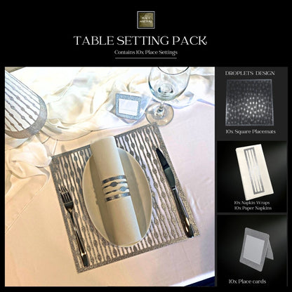 Gold Table Setting Pack – Droplets Design (Square Placemats) - Place Matters
