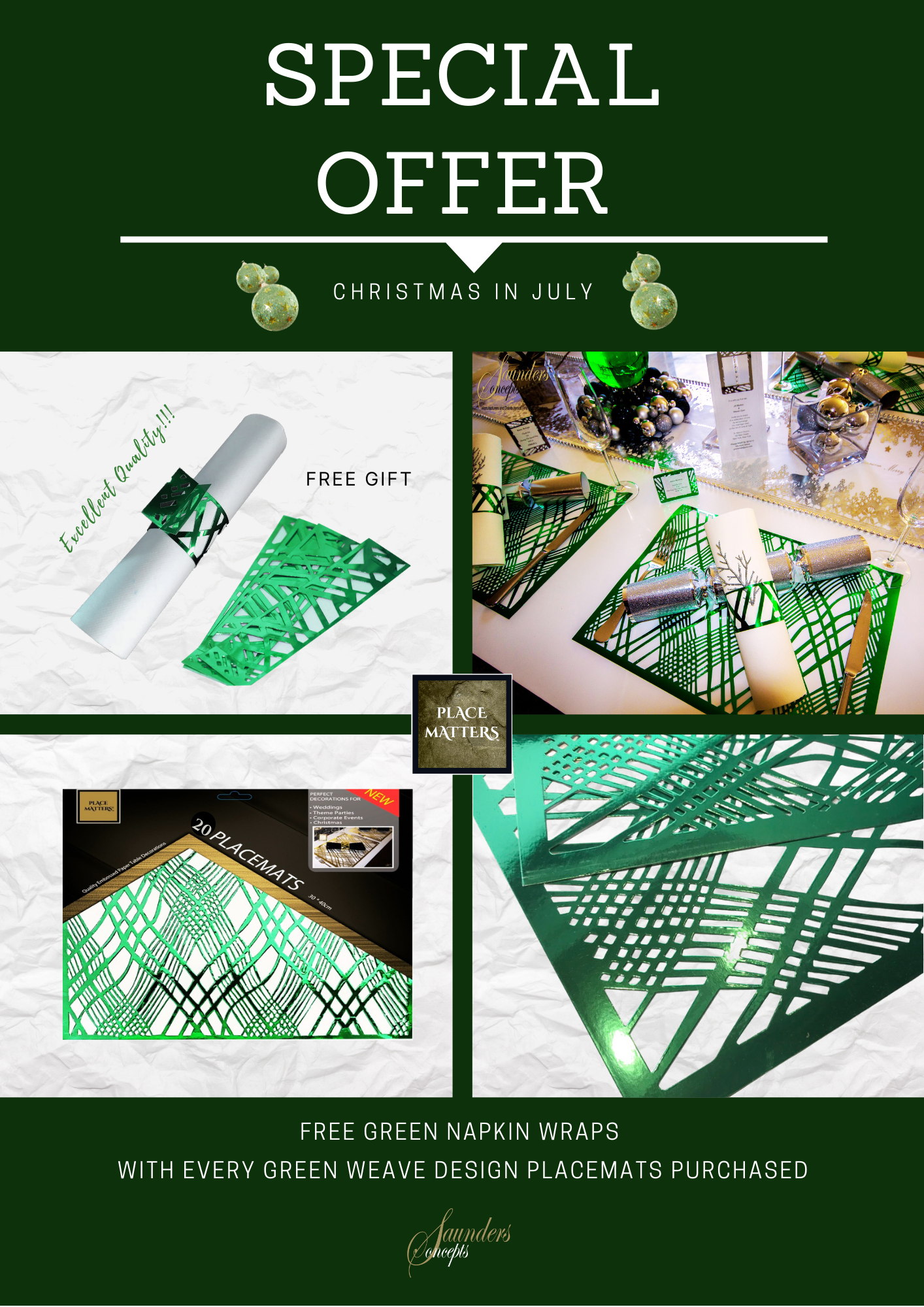 FREE GIFT WITH PURCHASE Green Placemats (Weave)Pack of 20 (Rectangle) - Place Matters