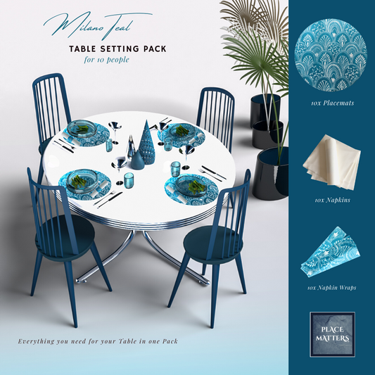 Blue Table Setting Pack for 10 People (Milano Teal Round) - Place Matters