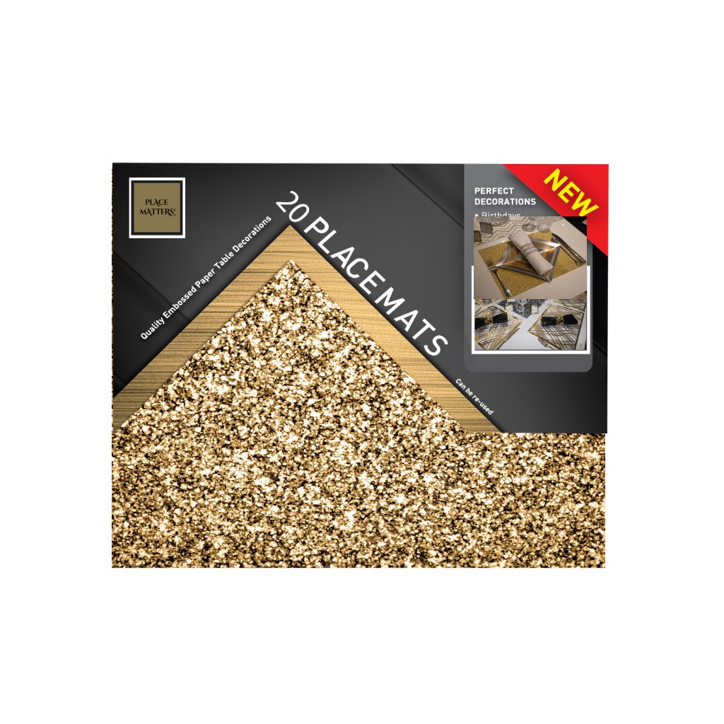 Gold Placemats Glitter (Rectangle) Pack of 20 - Place Matters