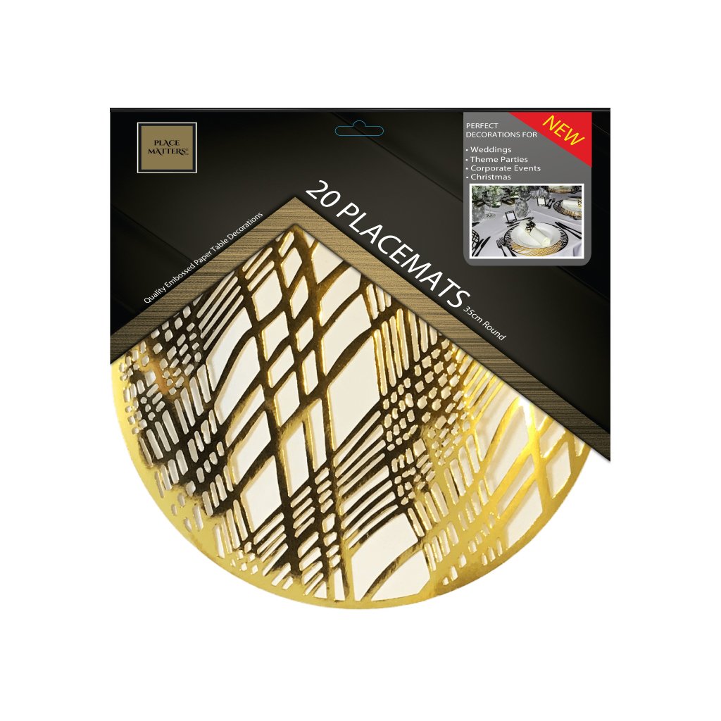 Gold Placemats (Weave) Pack of 20 (Round) - Place Matters