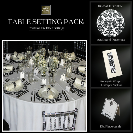 Black Table Setting Pack for 10 People (Royale Black Round) - Place Matters