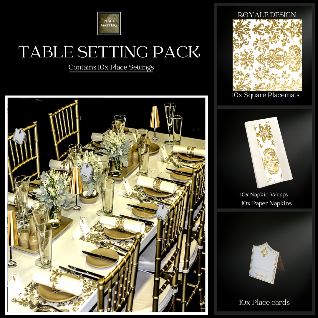 Gold Table Setting Pack for 10 People (Royale Gold Square) - Place Matters