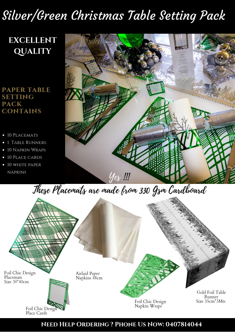 Silver/Green Christmas Table Setting Pack - Place Matters