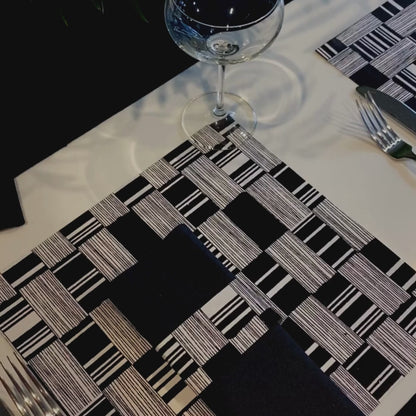 Black Table Setting Pack (Bricks Design White Square)Includes Table Runner
